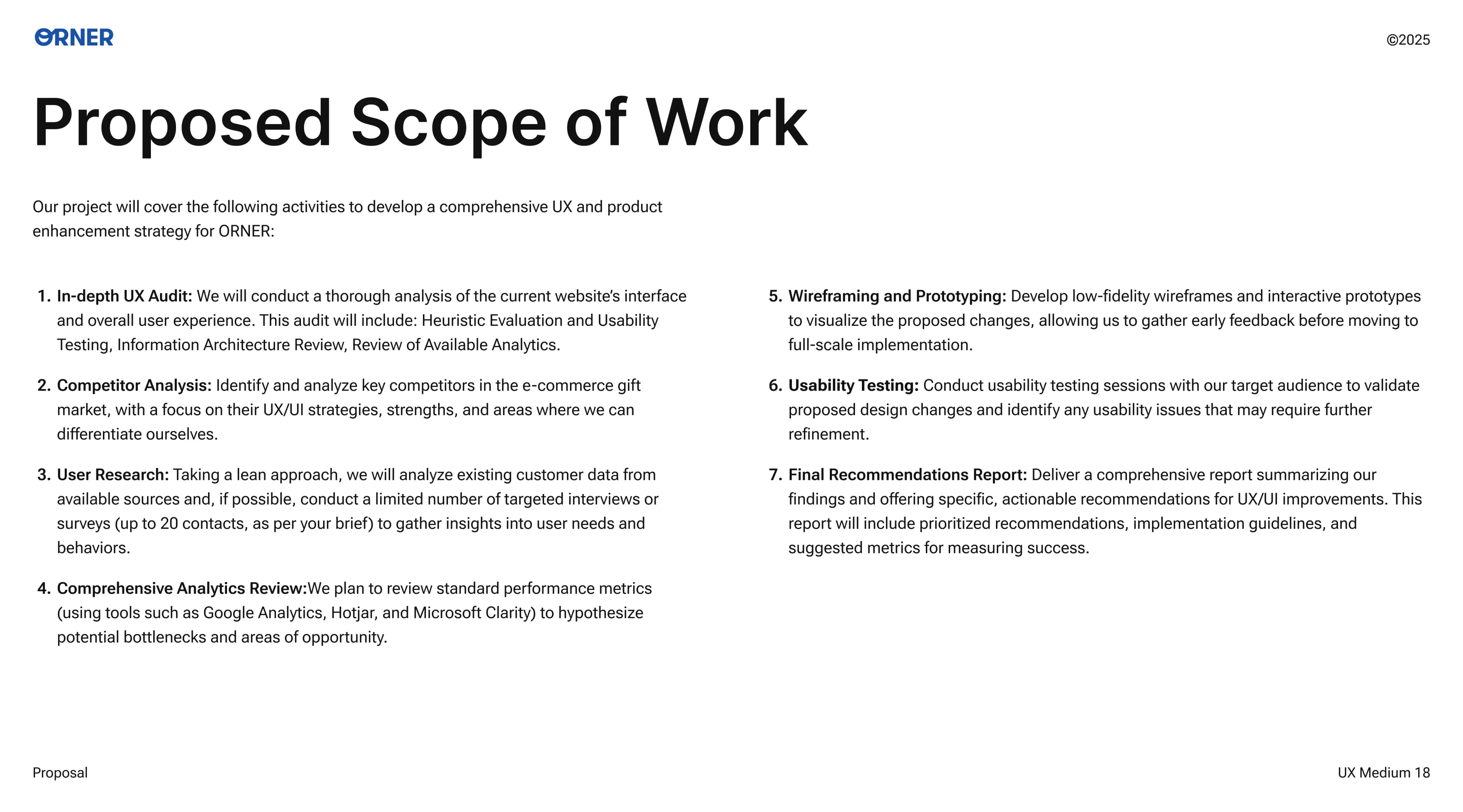 UX audit screenshot of Orner main homepage